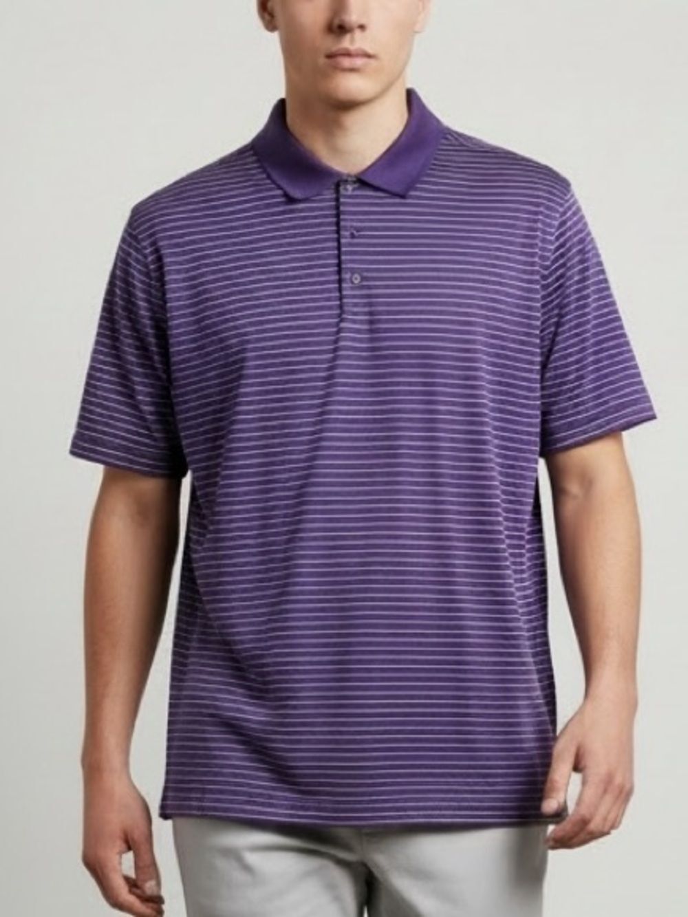NIKE GOLF MENS Purple and White Striped golf Polo Shirt Aussie kids golf academy